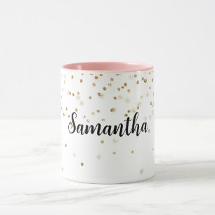 Girly Glam Gold Sparkle Confetti Personalised Mug
