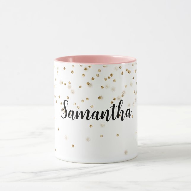 Girly Glam Gold Sparkle Confetti Personalised Mug (Center)