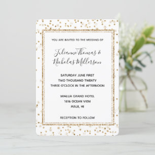 Girly Glam Gold Sparkle Confetti Wedding Invites