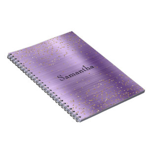 Girly Glam Gold Sparkle Purple Confetti Notebook