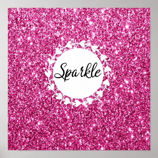 Girly & Glam Hot Pink Glitter Sparkle White Hearts Poster (Front)