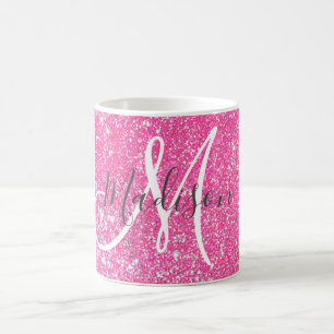 Girly Glam Hot Pink Glitter Sparkles Monogram Name Coffee Mug