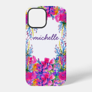 Girly Glam Hot Pink Glitter Sparkles Monogram Name iPhone 12 Pro Case