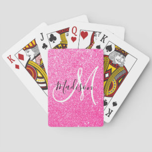 Girly Glam Hot Pink Glitter Sparkles Monogram Name Playing Cards