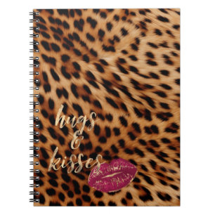 Girly Glam Leopard Hugs & Kisses Lips Notebook