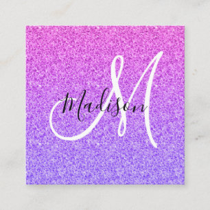 Girly & Glam Lilac Purple Glitter Ombre Monogram Square Business Card