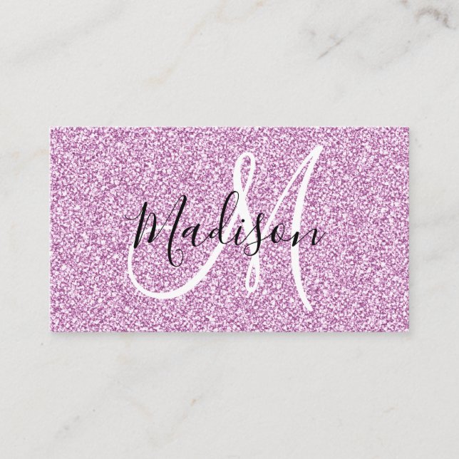 Girly & Glam Lilac Purple Glitter Sparkle Monogram Business Card (Front)