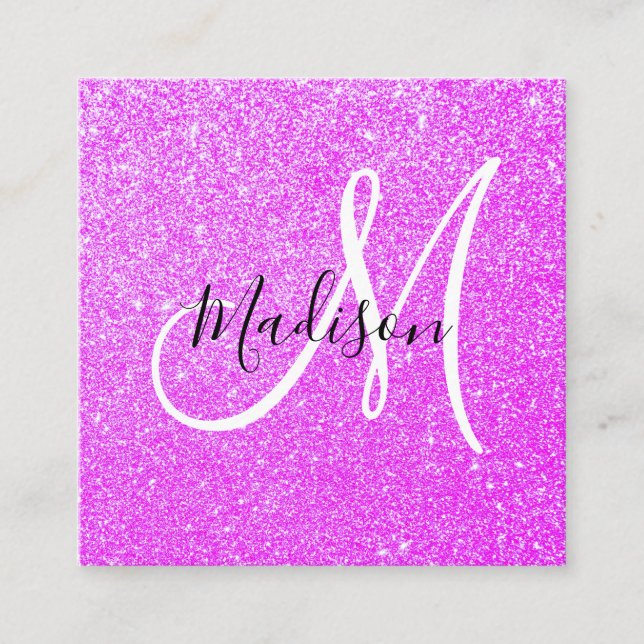 Girly & Glam Lilac Purple Glitter Sparkle Monogram Square Business Card (Front)