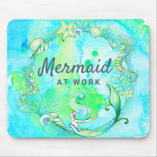 Girly Glam Mermaid at Work Fantasy Ocean Mouse Mat