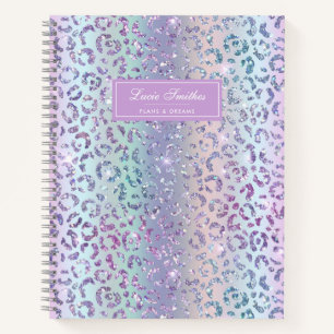 Girly Glam Mermaid Glitter Leopard Print Monogram Notebook