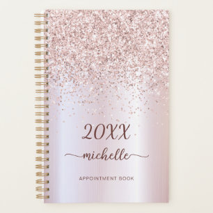 Girly Glam Metal Rose Gold Glitter Monogram 2023 Planner
