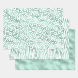 Girly Glam Mint Animal Print Wrapping Paper Sheet