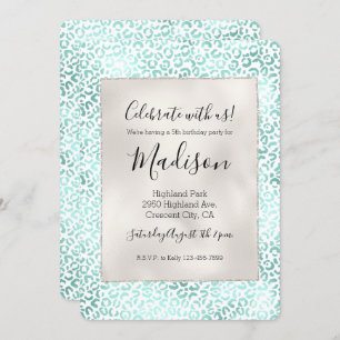 Girly Glam Mint Leopard Print Invitation