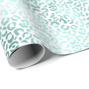 Girly Glam Mint Leopard Print Wrapping Paper