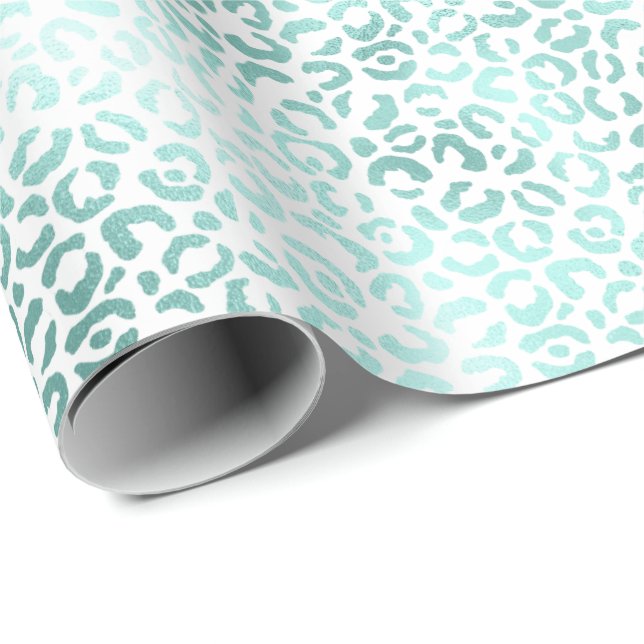 Girly Glam Mint Leopard Print Wrapping Paper (Roll Corner)