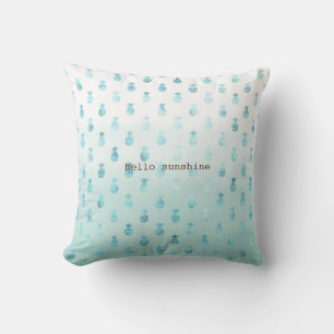 Girly Glam Mint Teal Aqua Tropical Pineapples Cushion
