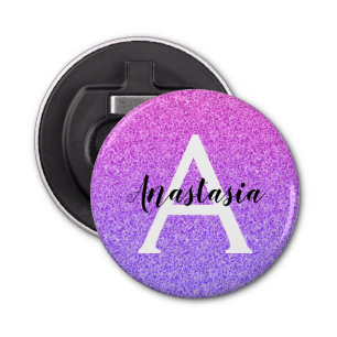 Girly Glam Ombre Purple Glitter Sparkles Monogram Bottle Opener