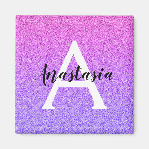 Girly Glam Ombre Purple Glitter Sparkles Monogram Magnet