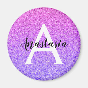 Girly Glam Ombre Purple Glitter Sparkles Monogram Magnet