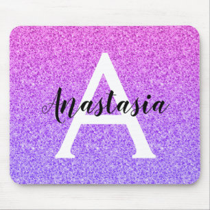 Girly Glam Ombre Purple Glitter Sparkles Monogram Mouse Mat