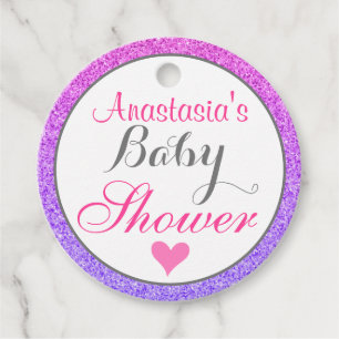 Girly & Glam Ombre Purple Pink Glitter Baby Shower Favour Tags