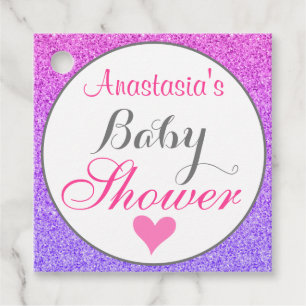 Girly & Glam Ombre Purple Pink Glitter Baby Shower Favour Tags