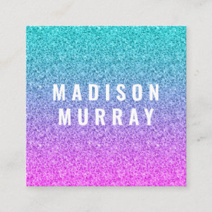 Girly Glam Pink Blue Purple Glitter Ombre Monogram Square Business Card