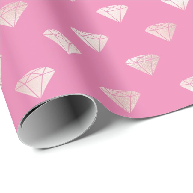 Girly Glam Pink Diamonds Wrapping Paper (Roll Corner)