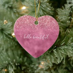 Girly Glam Pink Glitter Ceramic Tree Decoration