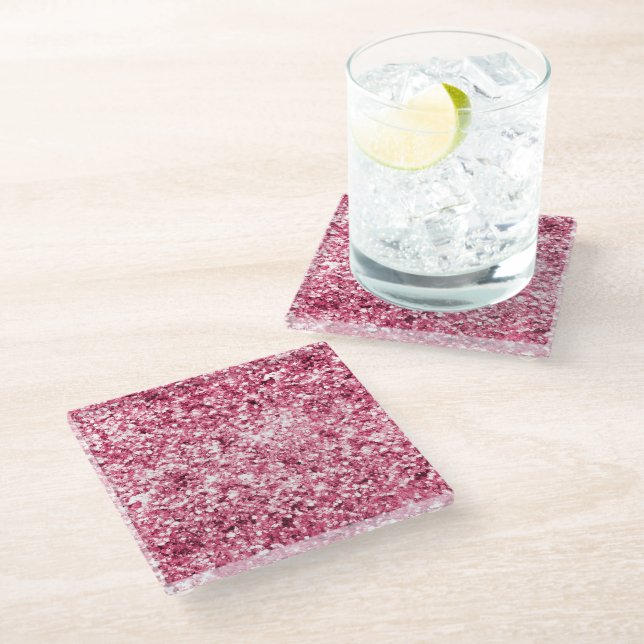 Girly Glam Pink Glitter Glass Coaster (Angled)