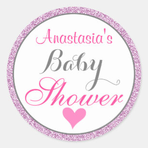Girly & Glam Pink Lilac Purple Glitter Baby Shower Classic Round Sticker