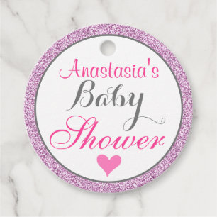 Girly & Glam Pink Lilac Purple Glitter Baby Shower Favour Tags