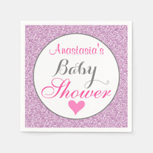 Girly & Glam Pink Lilac Purple Glitter Baby Shower Napkin