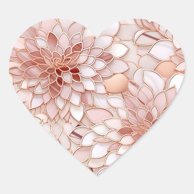 Girly Glam Pink Rose Gold Floral Heart Sticker (Front)