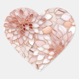 Girly Glam Pink Rose Gold Floral Heart Sticker