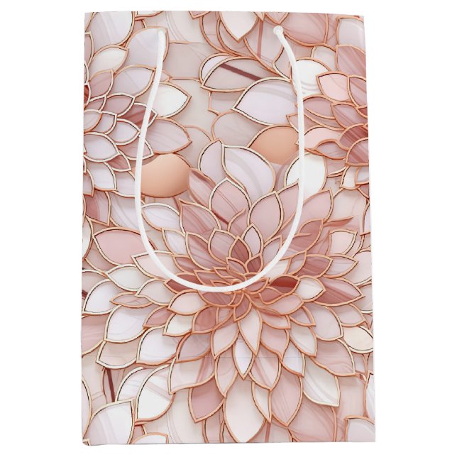 Girly Glam Pink Rose Gold Floral Medium Gift Bag (Front)