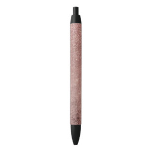 Girly Glam Pink Rose Gold Foil and Glitter Mesh Black Ink Pen