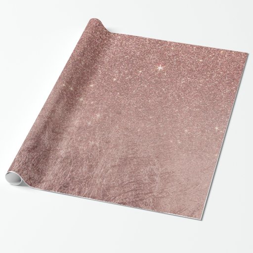 Image of Girly Glam Pink Rose Gold Foil and Glitter Mesh Wrapping Paper