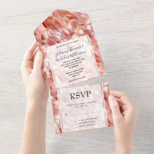 Girly Glam Pink Rose Gold Wedding All In One Invitation