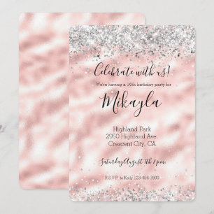 Girly Glam Pink Silver Glitter Sparkle Confetti Invitation