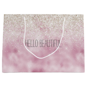 Girly Glam Pink White Glitter Sparkle Large Gift Bag