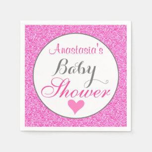 Girly & Glam Princess Hot Pink Glitter Baby Shower Napkin