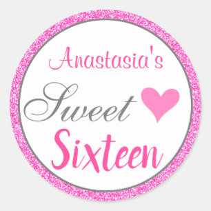 Girly Glam Princess Hot Pink Glitter Sweet Sixteen Classic Round Sticker