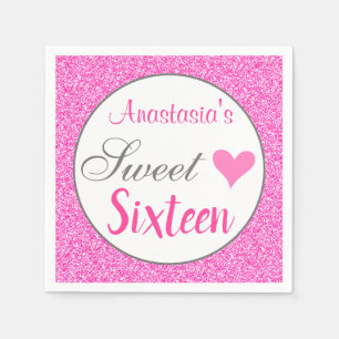 Girly Glam Princess Hot Pink Glitter Sweet Sixteen Napkin