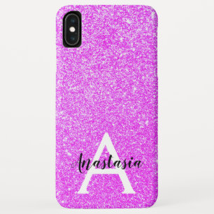 Girly Glam Purple Glitter Sparkles Monogram Name iPhone XS Max Case