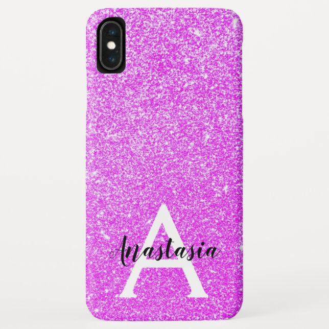 Girly Glam Purple Glitter Sparkles Monogram Name Case-Mate iPhone Case (Back)