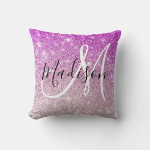 Girly & Glam Purple Glitter Sparkles Monogram Name Cushion