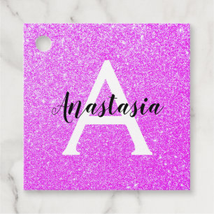 Girly Glam Purple Glitter Sparkles Monogram Name Favour Tags