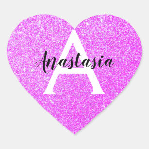 Girly Glam Purple Glitter Sparkles Monogram Name Heart Sticker