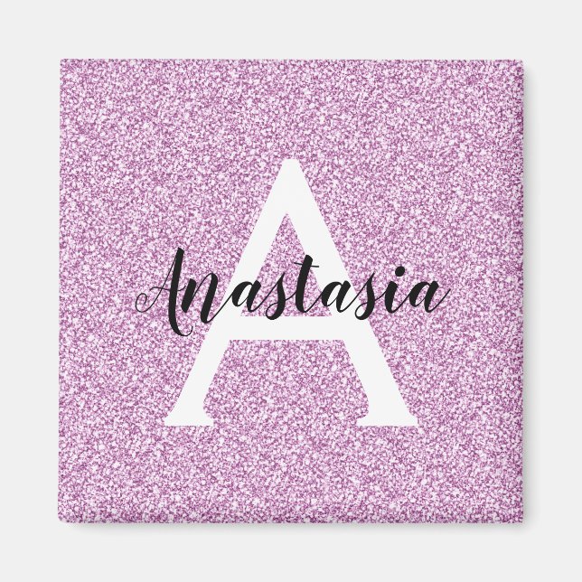 Girly Glam Purple Glitter Sparkles Monogram Name Magnet (Front)